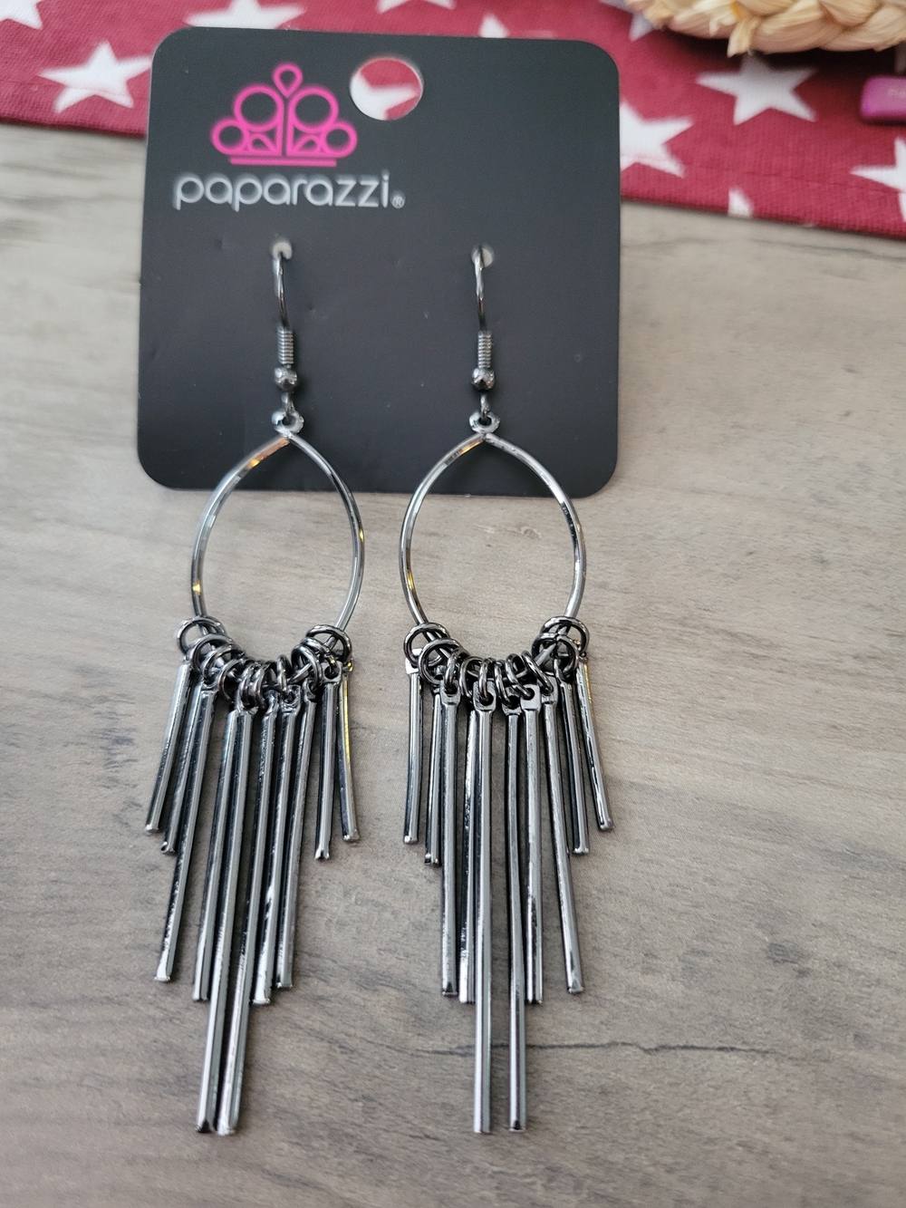 paparazzi Gunmetal Tassel Hoop Earrings - Shiny Black